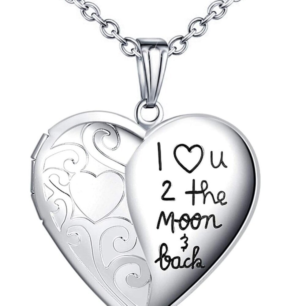 Locket Necklace That Holds Pictures "I Love You to the Moon and Back" Photo Memo